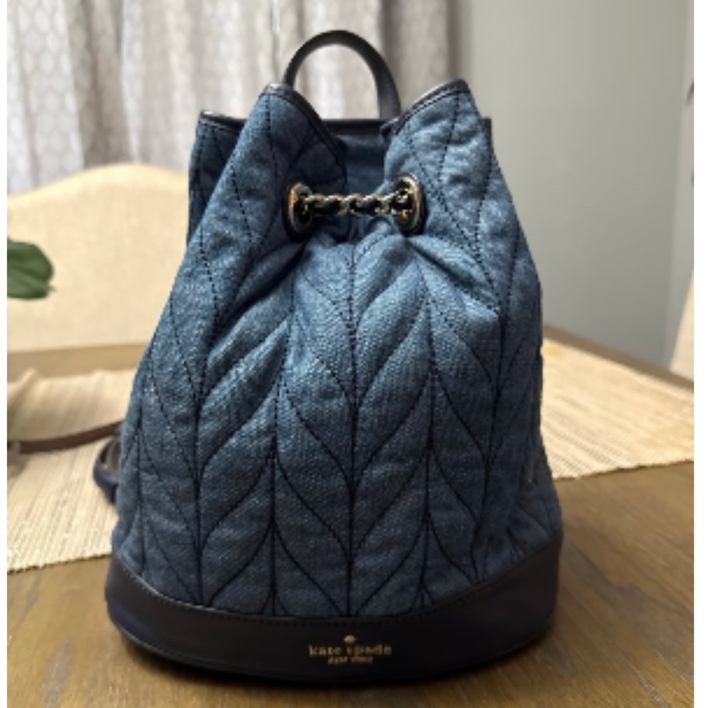 Kate Spade denim Quilted Bucket Backpack EUC - Picture 5 of 13